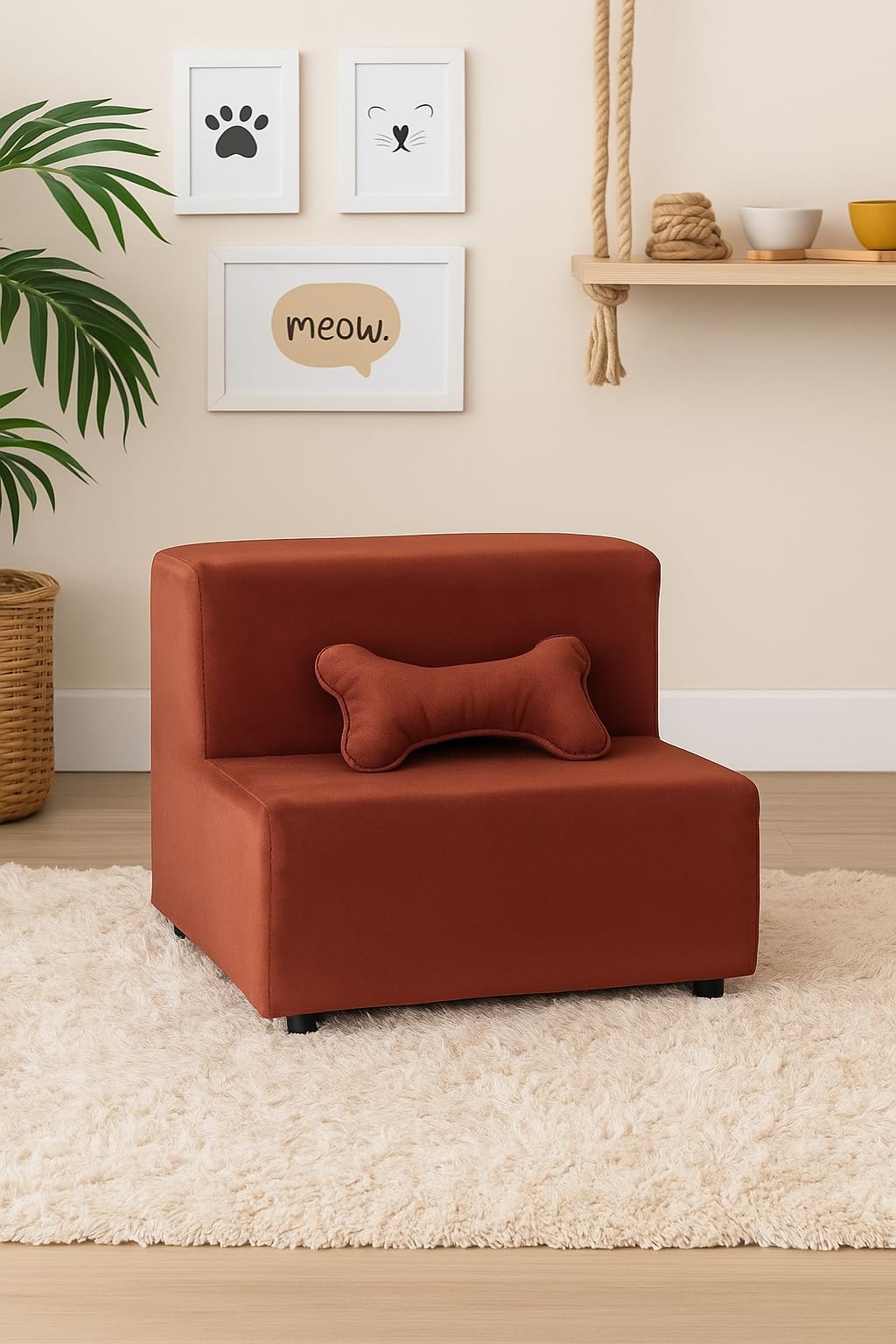 Escadinha Pet 2 Degraus para Cachorro Pequeno e Gato, Suporte ate 30Kg BRINDE OSSO PET Rampa para Sofá e Cama, Espumada, Acesso Fácil para Pet Idoso ou Filhote (Terra Cota)