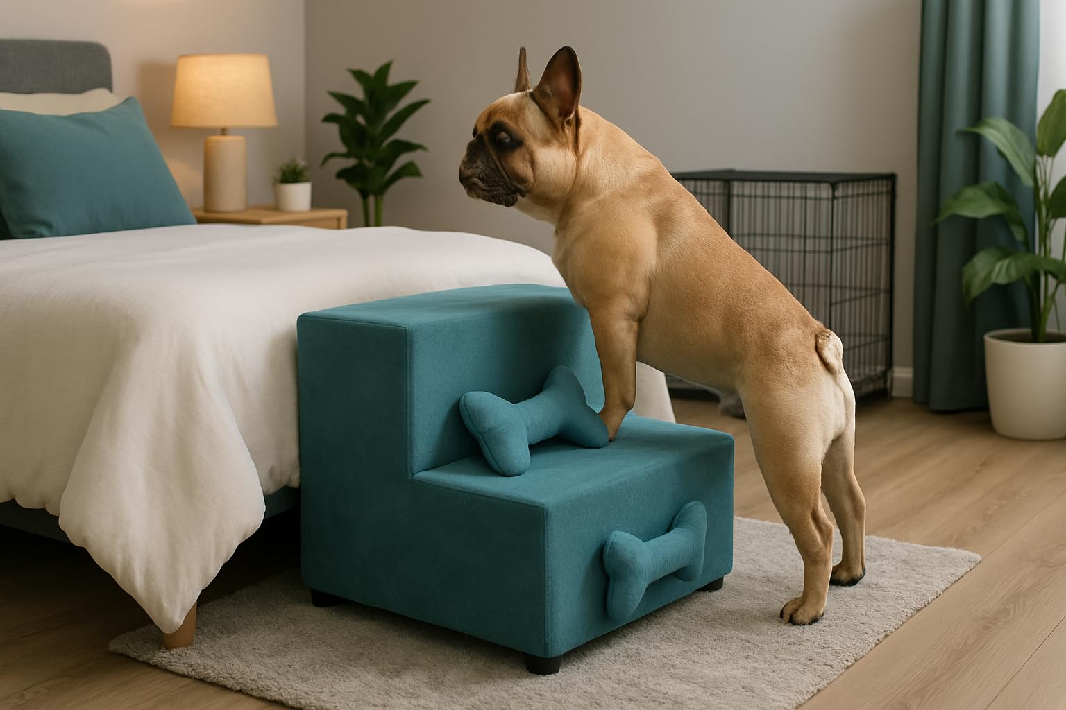 Escadinha Pet 2 Degraus para Cachorro Pequeno e Gato, Suporte ate 30Kg BRINDE OSSO PET Rampa para Sofá e Cama, Espumada, Acesso Fácil para Pet Idoso ou Filhote (Tifanny)