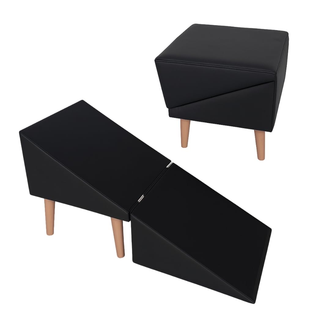 Rampa Pet 2 em 1 Dobrável Puff Sofá Cama para Cães e Gatos Antiderrapante Suede MDF Suporta 20kg/100kg(PRETO SUEDE)