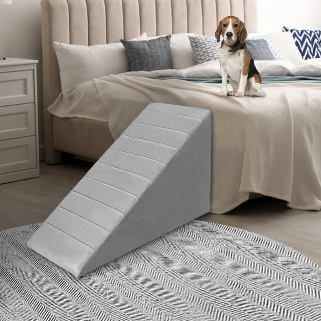 Rampa para Pet em Madeira de Eucalipto Antiderrapante – Acesso para Sofá e Cama, para Cães e Gatos até 30kg, Leve e Resistente(Cinza)
