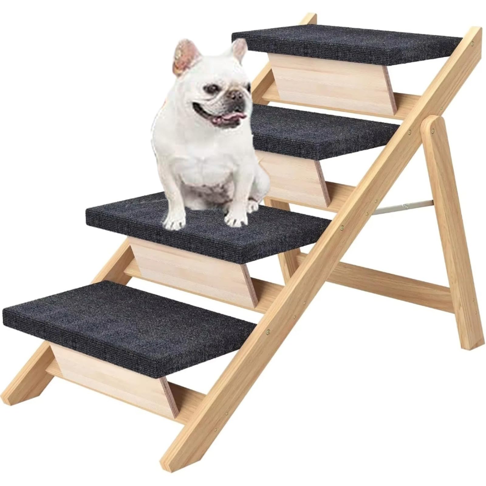 Rampa para Pet 2 em 1 com 4 Degraus Dobrável 60 cm Antiderrapante | Escada para pet subir na cama e rampa para pet subir na cama, em madeira, 40 cm de largura e suporta até 50 kg