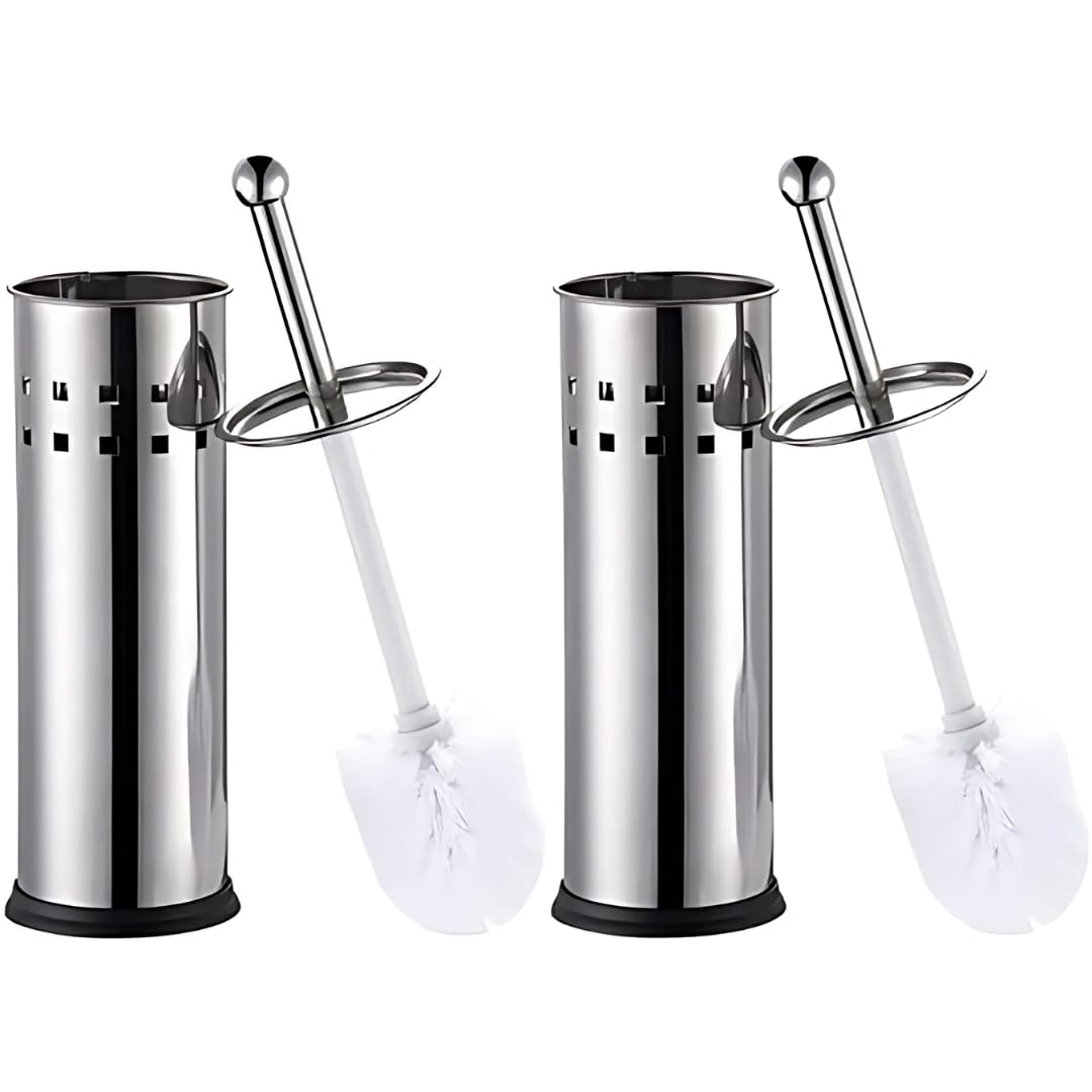 Kit 2 Escova Sanitária Vaso Inox Sanitário com Suporte Aço Limpeza