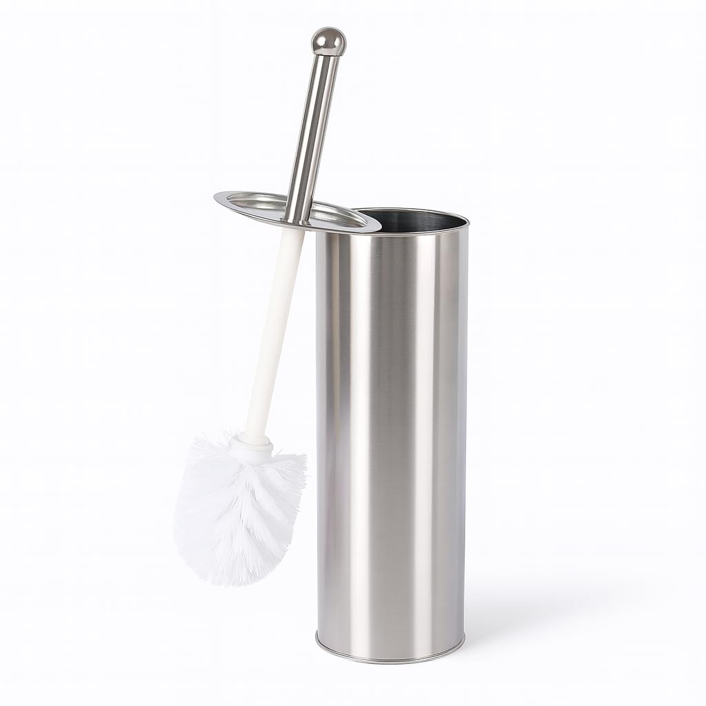Escova Sanitária Para Limpeza Banheiro, Vaso, com Suporte em Aço Inoxidável E Base Antiderrapante 36,5X10 cm