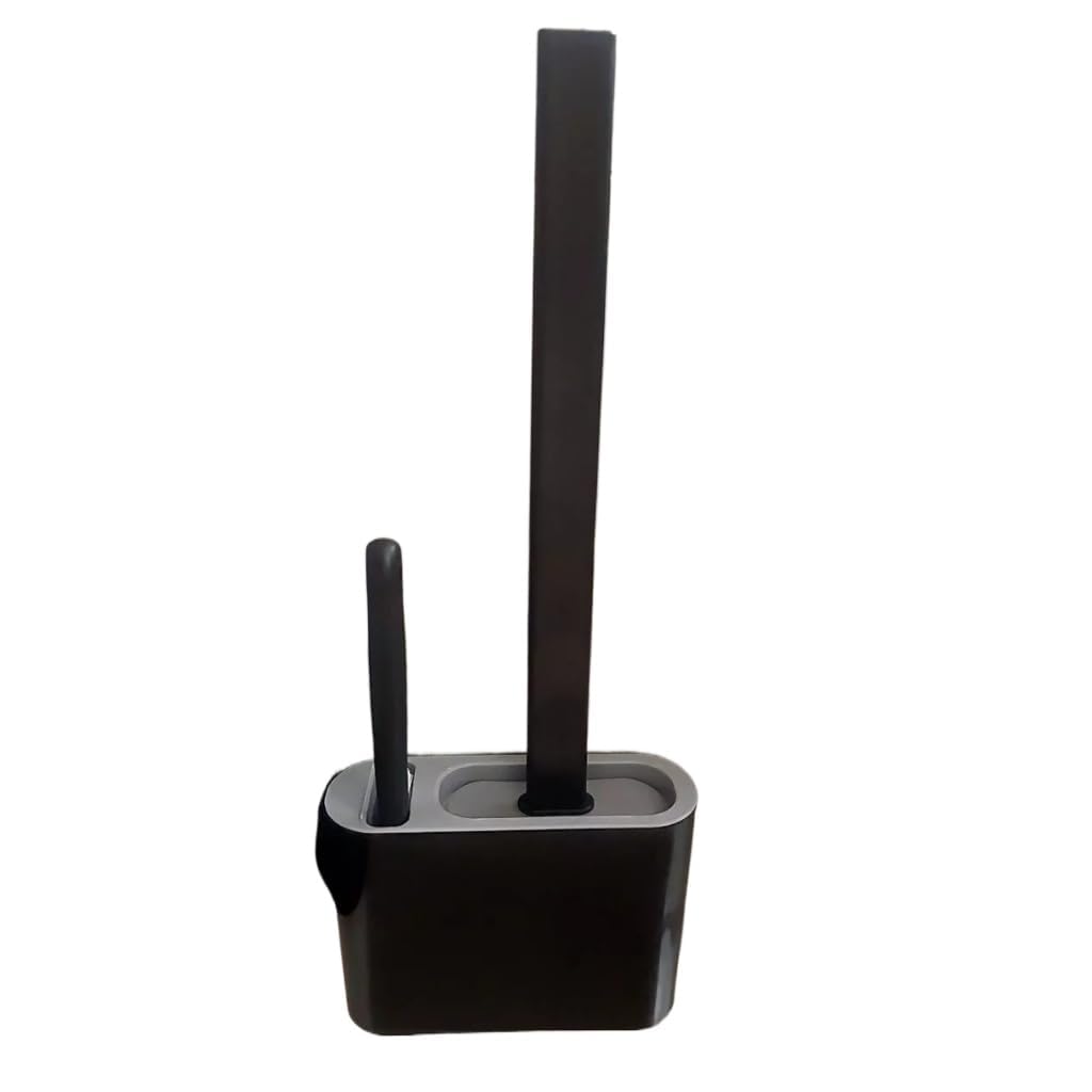 2 em 1 Escova Sanitária de Silicone para Vaso Sanitário de Banheiro com Suporte de Parede, Escova de Limpeza Alta Eficiência para Privada(PRETO)