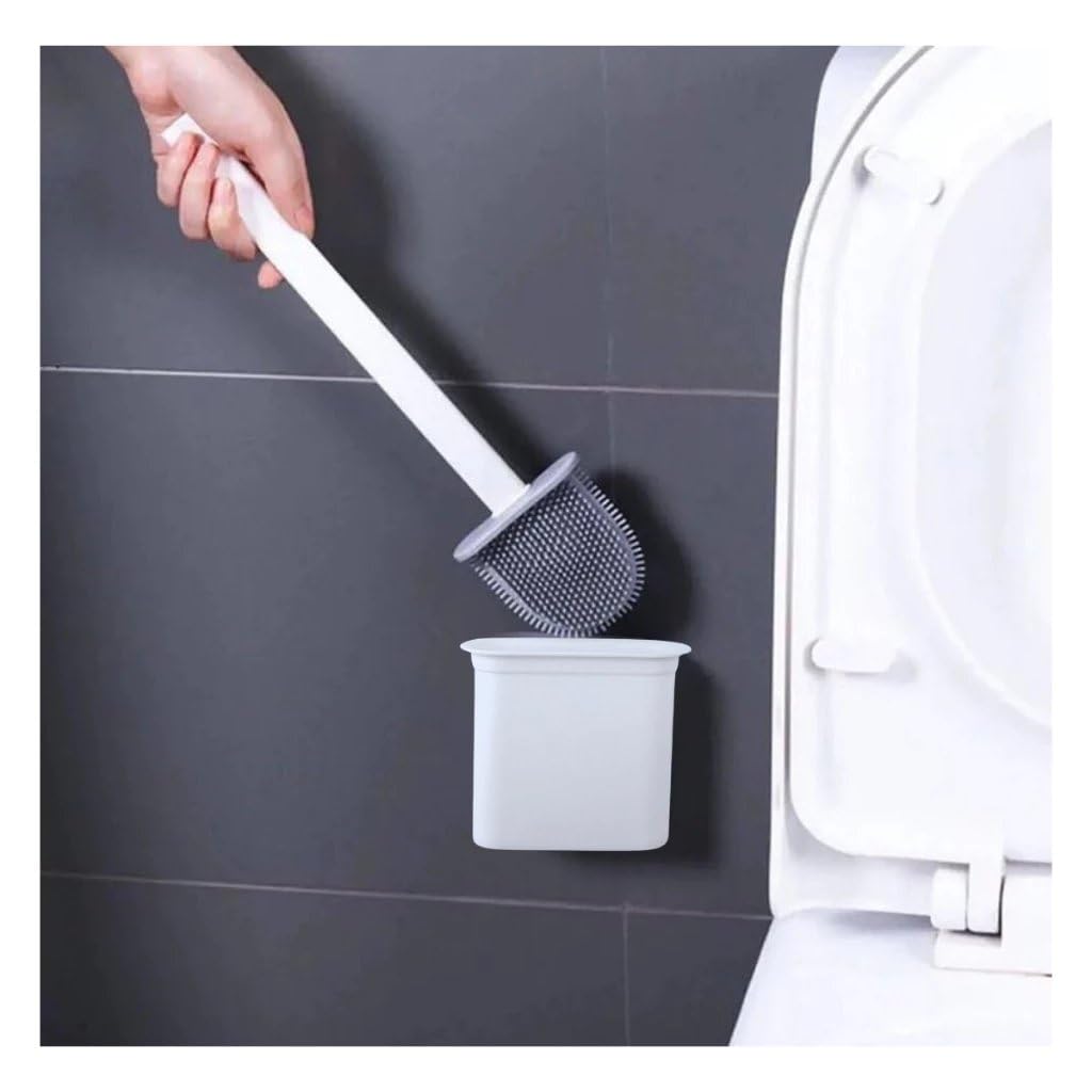 Escova Sanitária em Silicone com Suporte, Base Vazada, 33 cm, Kit Completo para Limpeza de Vaso Sanitário, 2 Unidades