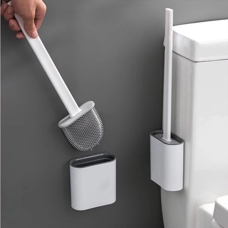 Escova Sanitária de Silicone com Suporte, Branca, 33cm, Base Vazada com Drenagem, Montagem em Parede ou Pé