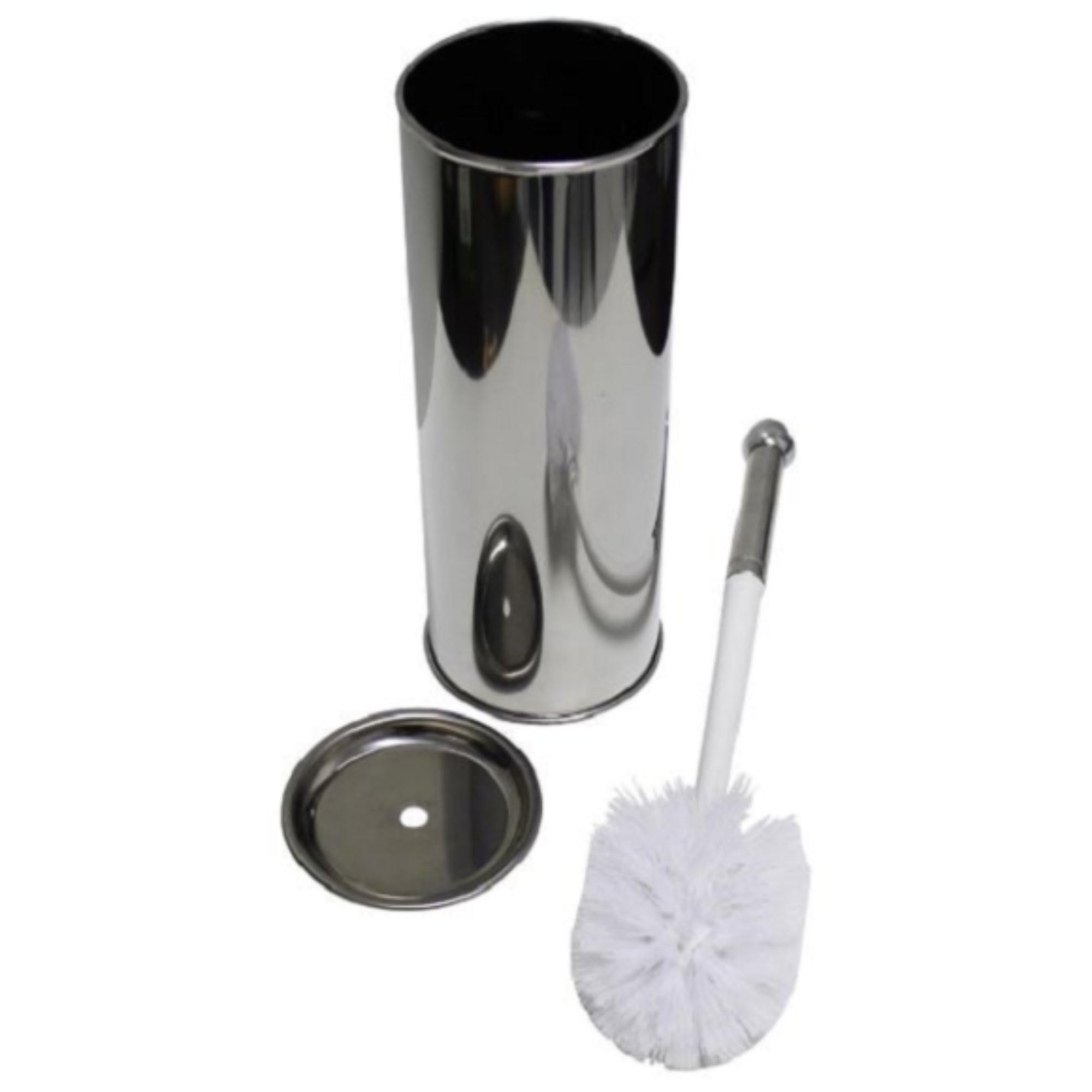 Escova Sanitária com Pote em Aço Inox Polido - Base Antiderrapante, com Tampa, Cerdas Resistentes