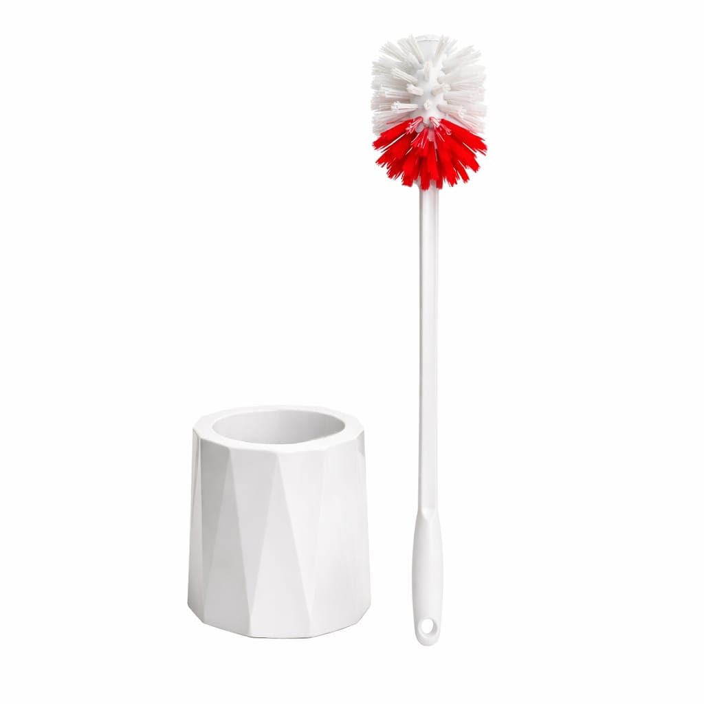 Escova Sanitária com Suporte Redondo Branco 33,5x13cm – Escova para Vaso Sanitário com Base Higiênica, Design Discreto, Resistente e Fácil de Limpar