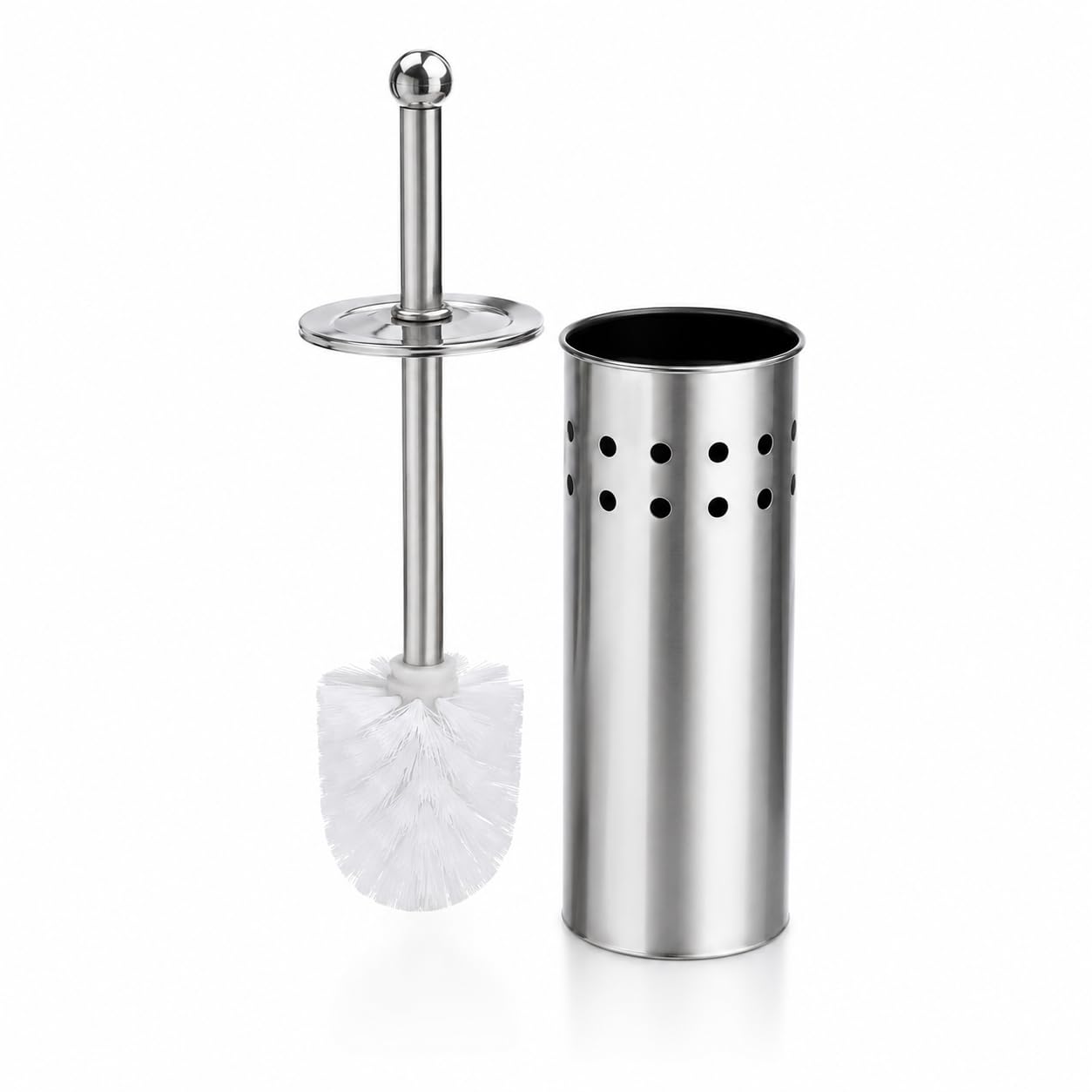 Escova Sanitária Inox Premium com Suporte, Aço Inoxidável, 26cm, para Banheiro e Lavabo