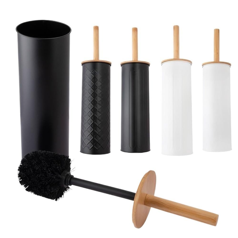 Escova para Vaso Sanitário com Suporte Cabo e Tampa em Bambu ou Inox Escova Sanitária para Banheiro Design Moderno Preto ou Branco(PRETO,INOX)