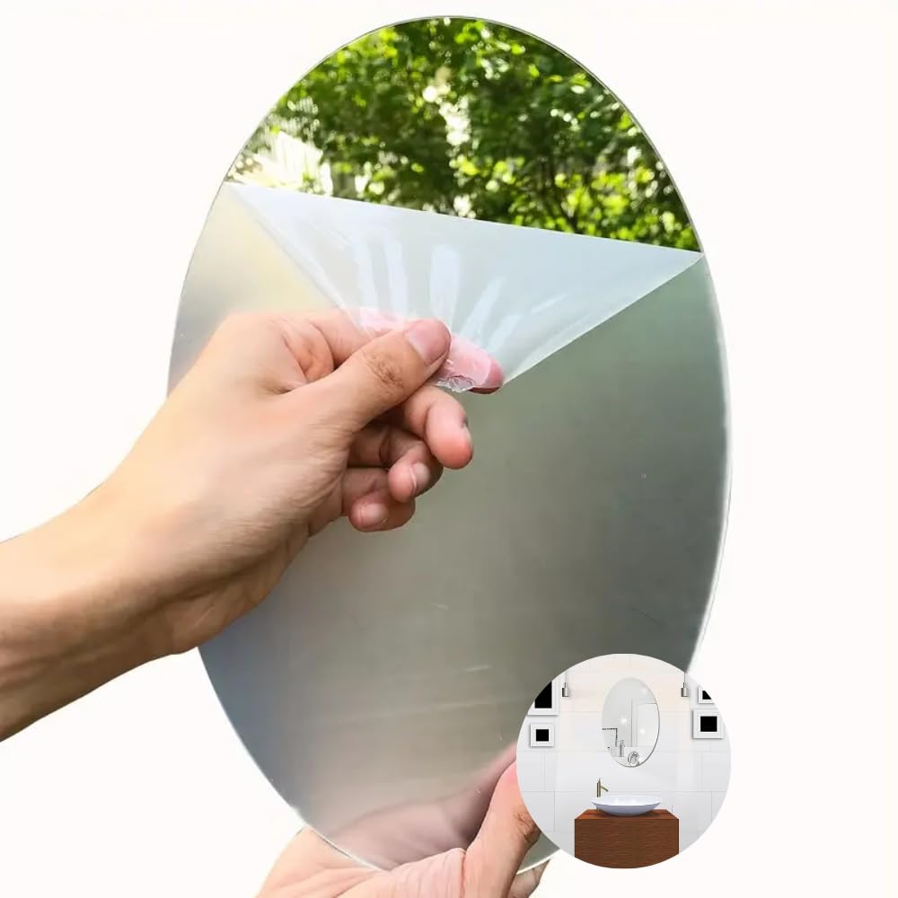 Genérico Tipo de quarto Casa Forma Oval Espelho Adesivo Oval 30x40cm - Espelho Autocolante Decorativo para Parede Lisa, Banheiro, Quarto e Sala- Sem Furar Parede - Amel