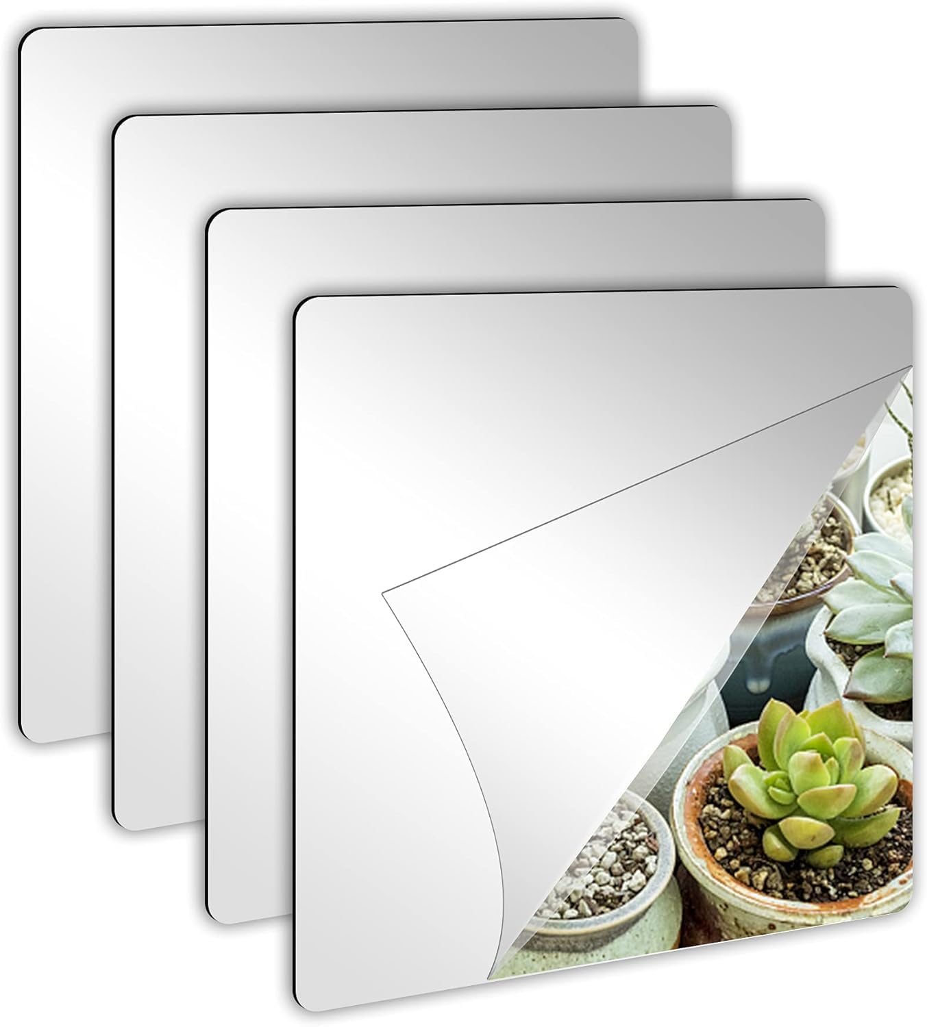 Pacote com 4 espelhos de acrílico autoadesivos, azulejos de espelho de 20 x 20 cm, adesivos de parede de folhas de espelho de plástico flexível, espelhos de 2 mm de espessura