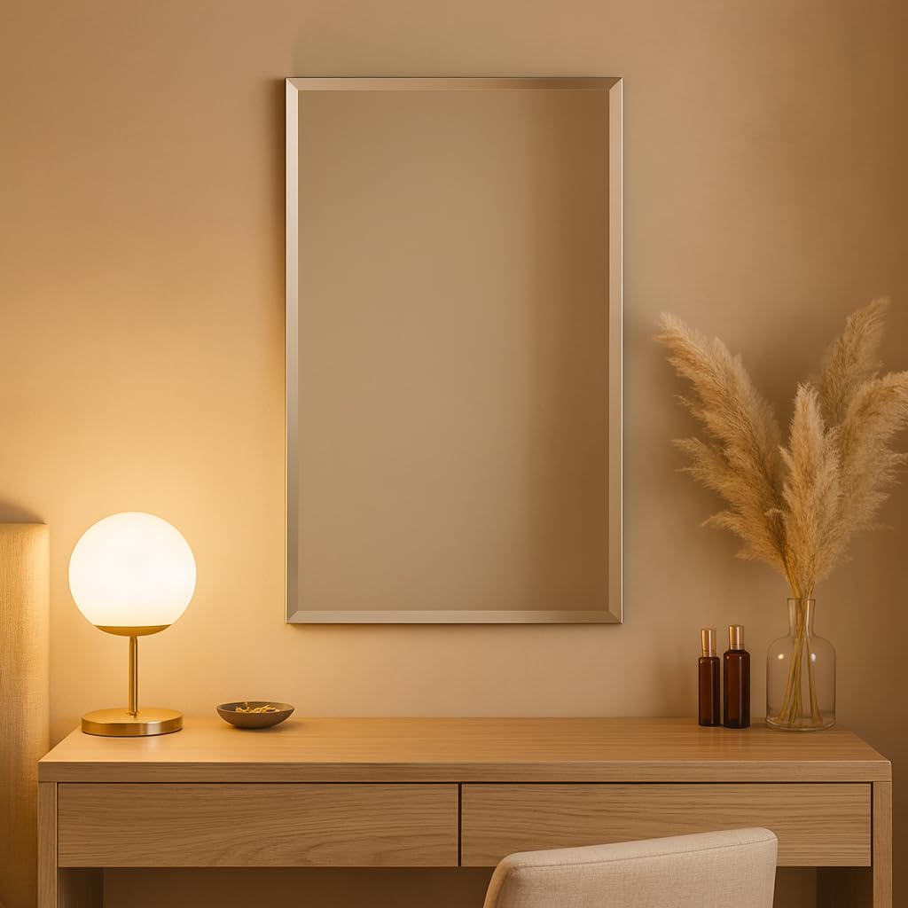 Generic Forma Retangular Espelho Adesivo Premium Acrílico 40x60cm, Antioxidante, Bisotê, VARENZIA | Retangular, Com Bisotê, Para Banheiro E Quarto, Seguro E Fácil De Instalar