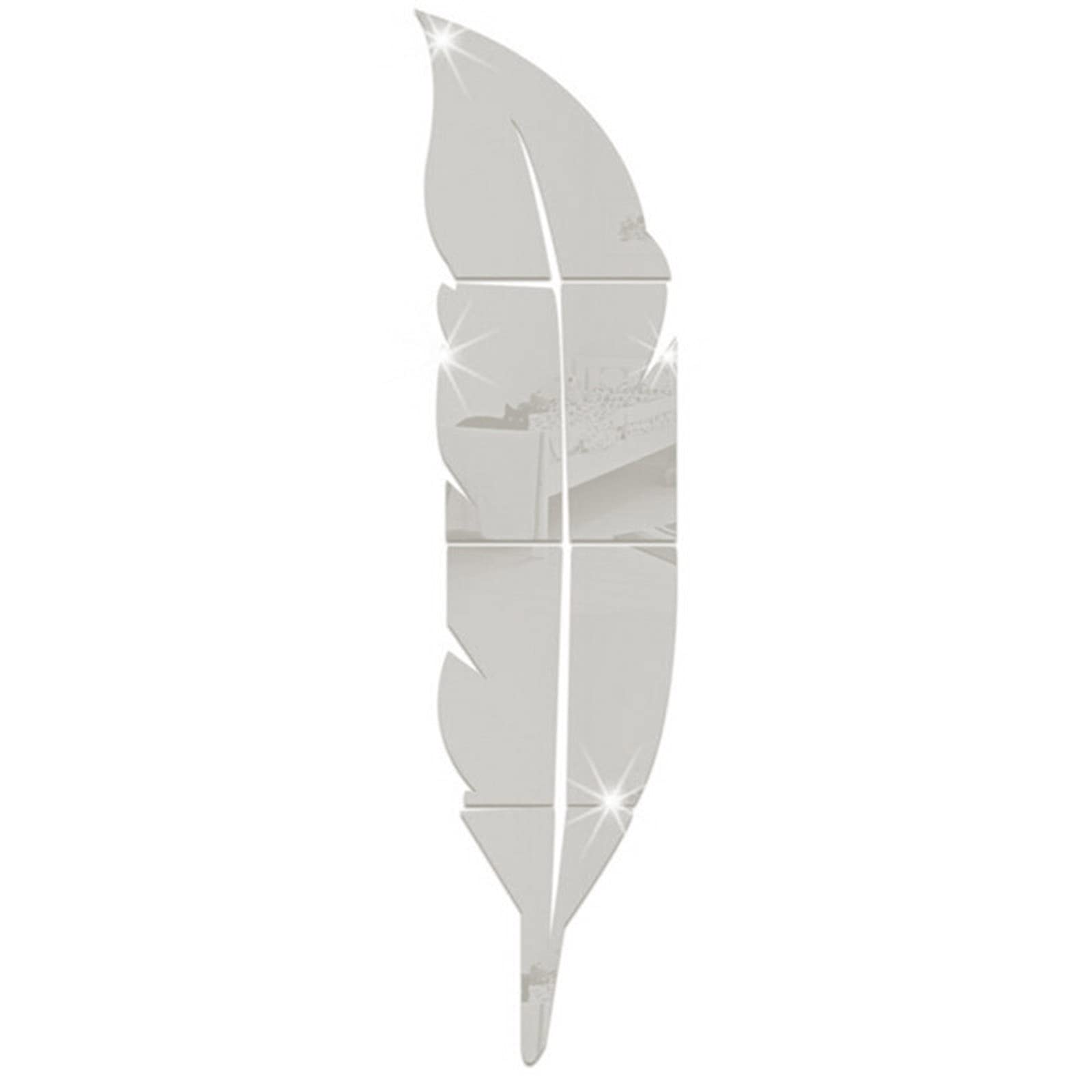 Adesivo De Parede Espelho Formato Pena 73x18cm Acrílico Rovível Para Sala | Rovível, Acrílico, Decorativo, Leve, S Furos, S Marcas, Resistente Umidade, Banheiro, Hall, 70g