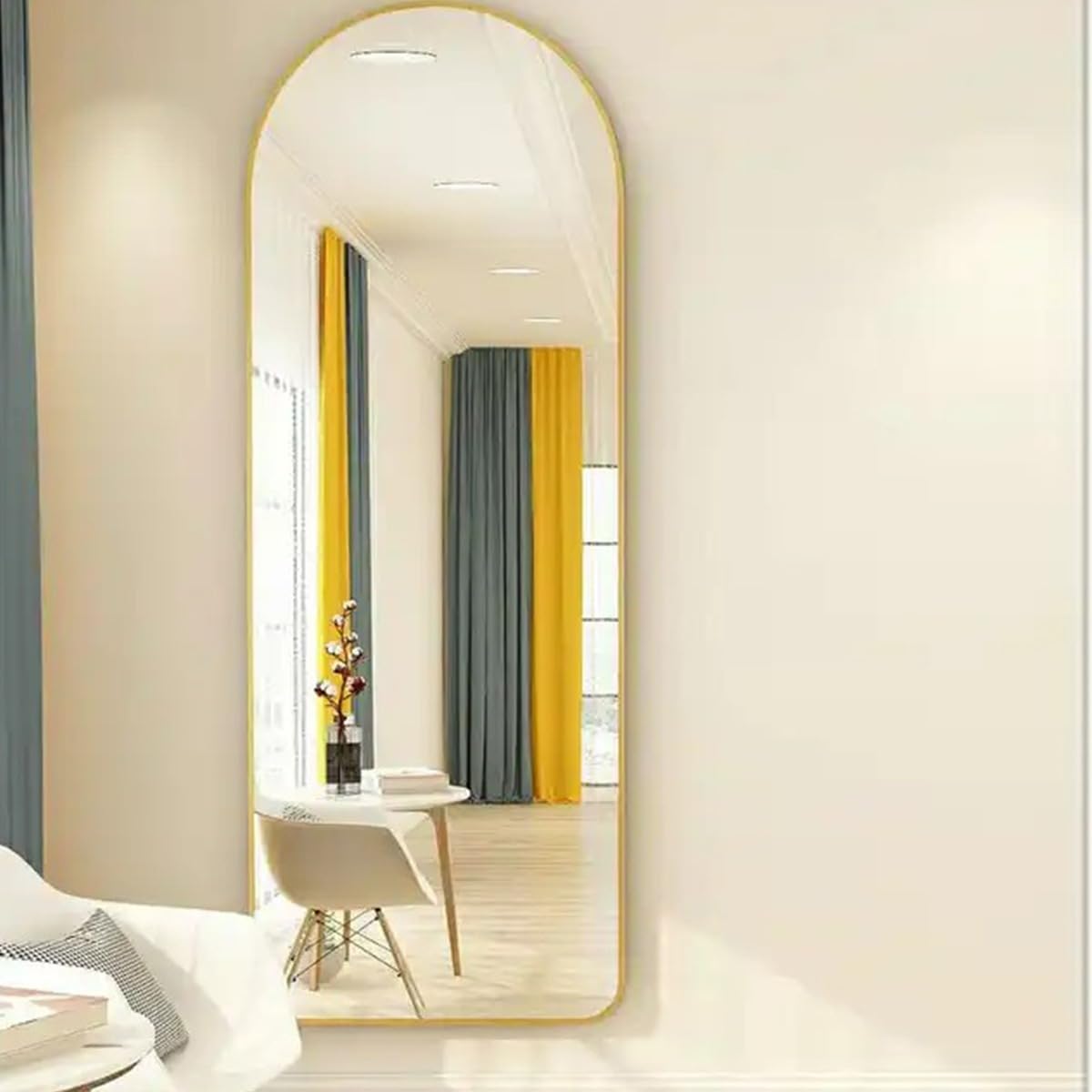 Polo Culture Espelho Oval Chão Suporte Corpo Inteiro Dourado 100x30cm Luxo (Dourado)