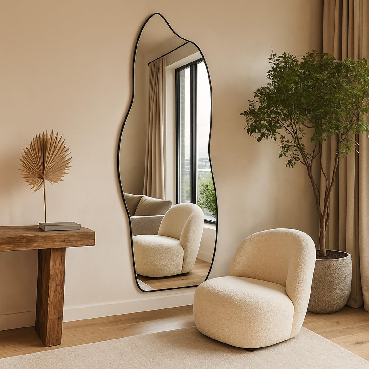 Outlet dos Quadros Espelho Orgânico Fogo Super Grande 70x160 Corpo Inteiro, Design Moderno e Elegância para Qualquer Ambiente (Preto)