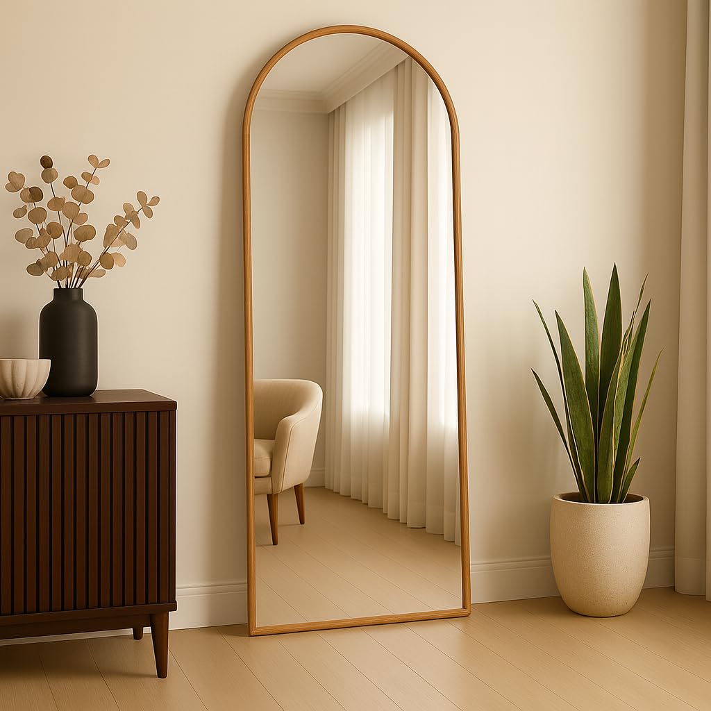 Espelho de Corpo Inteiro 40cm x 120cm Grande de Chão Portal Moldura Couro Decoração para Sala Loja Closet (Caramelo)