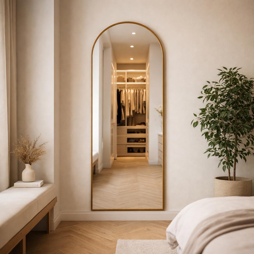 Outlet dos Quadros Espelho Oval Chão Suporte Corpo Inteiro Dourado 100x30cm Luxo (Caramelo, 100x30)