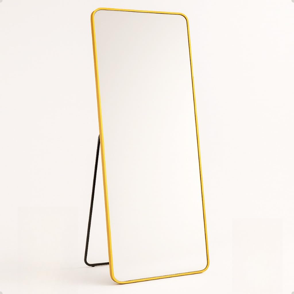 Espelho Corpo Inteiro 150x60 Moldura Alumínio Base Reta Suporte de Chão Decorativo Quarto Sala (URBAN DOURADO)