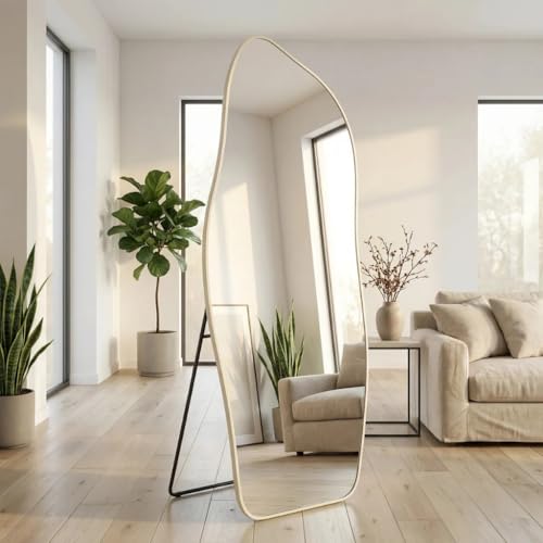 Espelho flame orgânico corpo inteiro 170x70cm com suporte de chão para quarto sala loja (DOURADO)