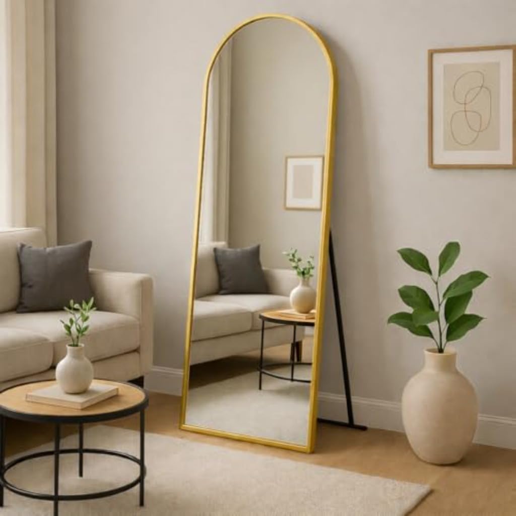 Espelho de Corpo Inteiro 40x110cm com Moldura Decorativa, Espelho de Chão e Parede para Sala, Quarto e Closet, Espelho Grande Moderno (Dourado)