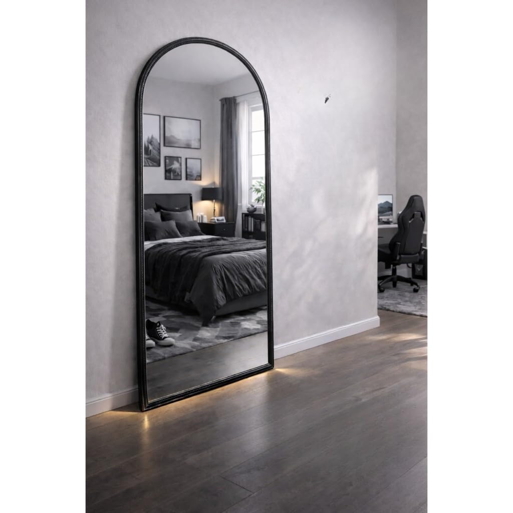Espelho oval de corpo inteiro com moldura de couro premium.(Preto,80x40)