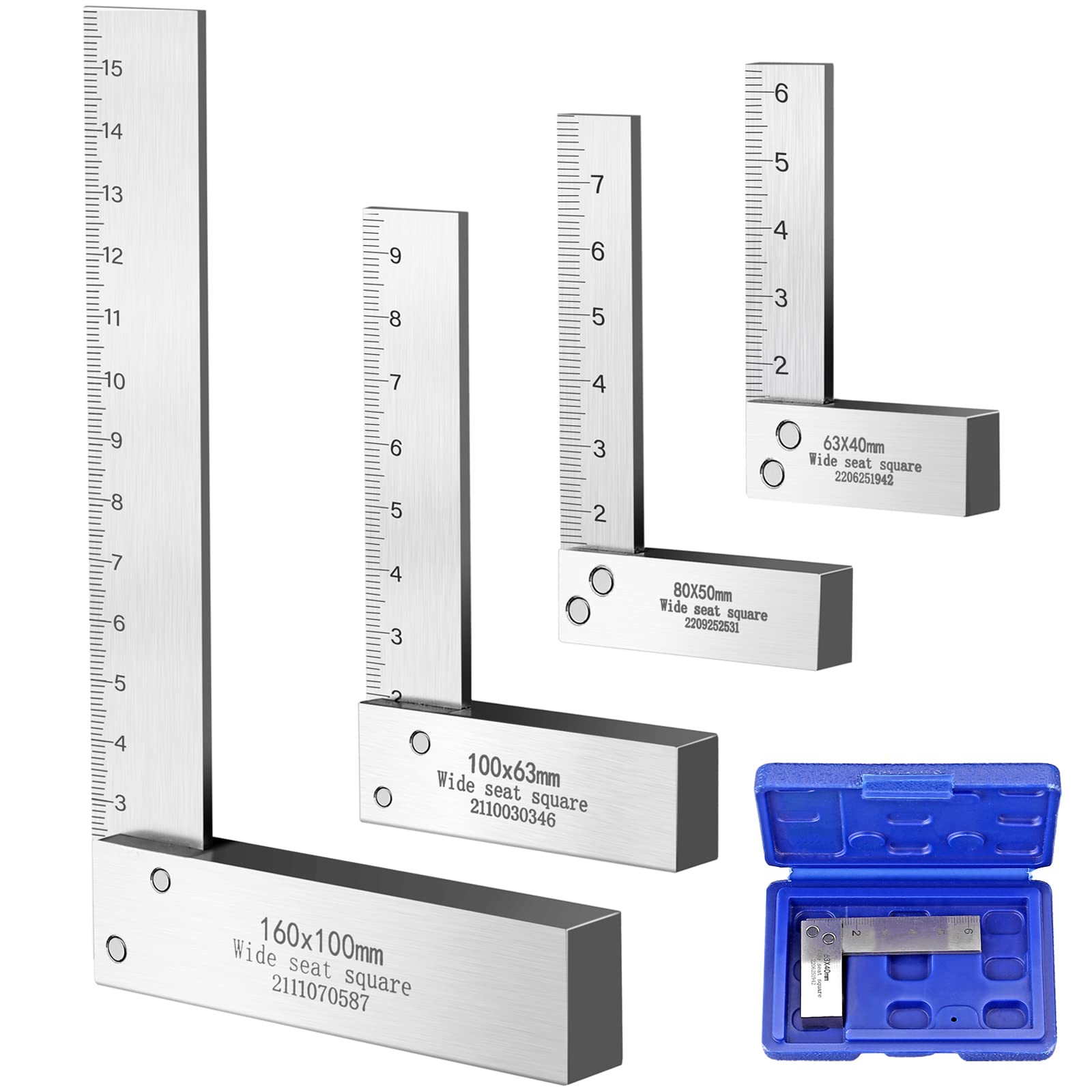 XUNTOP Conjunto de 4 Esquadros de Precisão Para Mecânico, com Medidas de 2, 3, 4 E 6 Polegadas, Em Aço Temperado, Ideais Para Trabalhos de Marcação E Medição de Precisão.