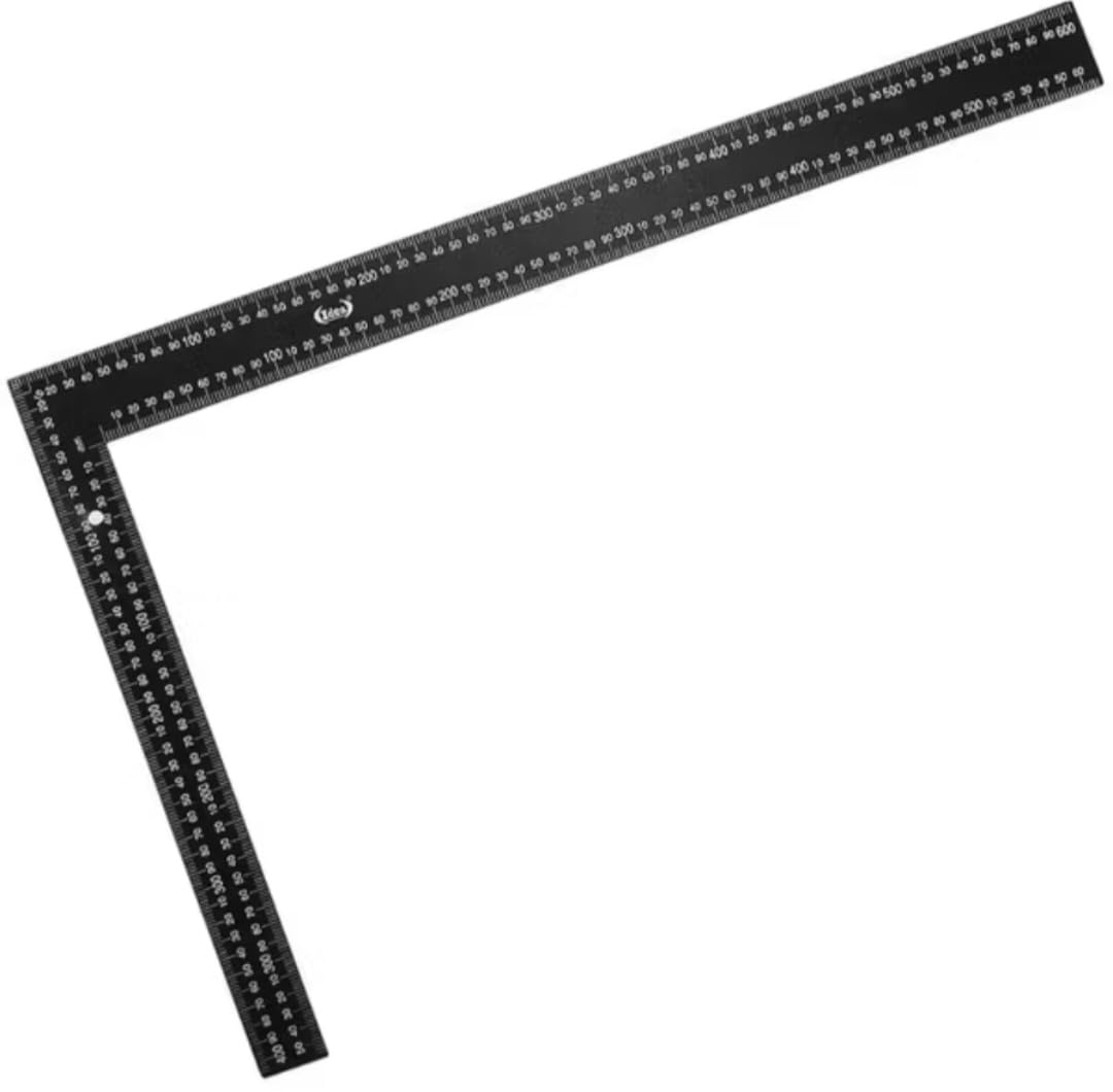 Esquadro de Carpinteiro Profissional, 30 cm, Preto, Régua de Medição em Alumínio