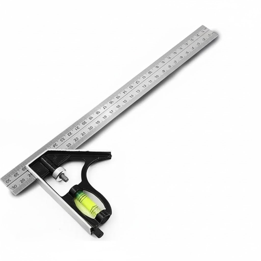 Esquadro Combinado em Aço Inoxidável 12 Polegadas 30cm com Régua e Nível de Bolha, Ferramenta de Medição e Marcação
