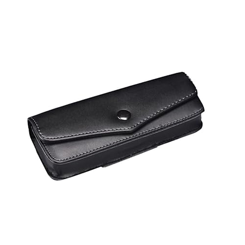 Caixa de óculos de couro portátil simples para óculos de leitura, caixa de armazenamento de presente, estojo de óculos pendurado no cinto, Preto, tamanho �nico