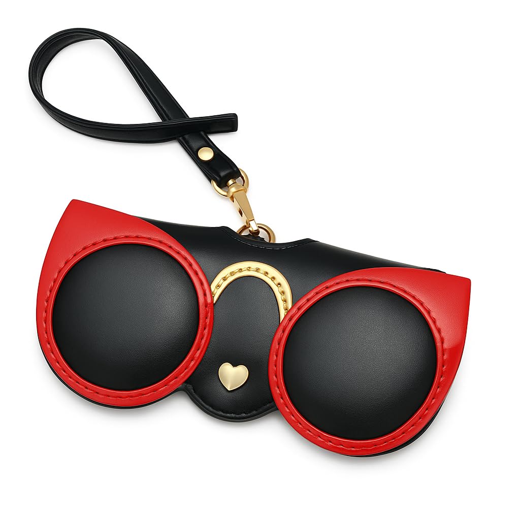 Estojo de Óculos Design Gato em Couro Sintético Premium com Fecho Metálico e Alça | Porta Óculos de Sol e de Grau Portátil