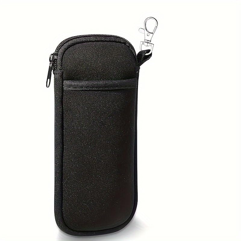 Estojo de óculos de neoprene macio – bolsa feminina portátil para óculos de sol com clipe para armazenamento de viagem, Preto, tamanho �nico