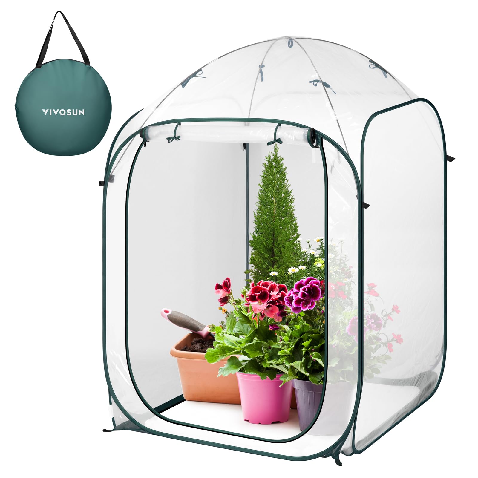 VIVOSUN Estufa Portátil de 39 X 39 X 63", com Tampa de Pvc e Base Removível, Pop-Up e Dobrável Instantâneos, Mini Estufa com Porta de Enrolar e Janela de Malha para Ambientes Internos e Externos, Cord