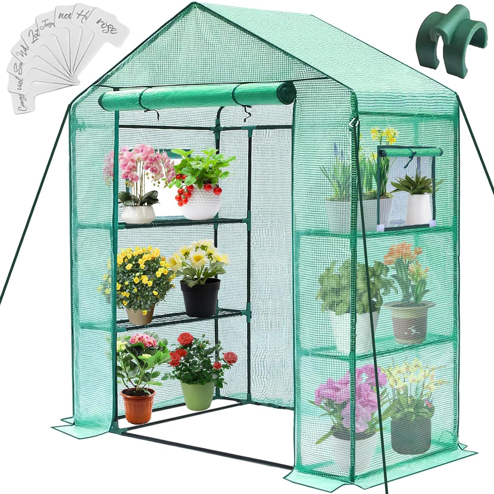 Greengro Estufa de 28 X 57 X 76" (71 X 145 X 193 Cm) para Uso Externo, Pequena Estufa para Plantas com Janelas Teladas, 3 Níveis E 4 Prateleiras, Cobertura Resistente Em Pe, Estufa Portátil