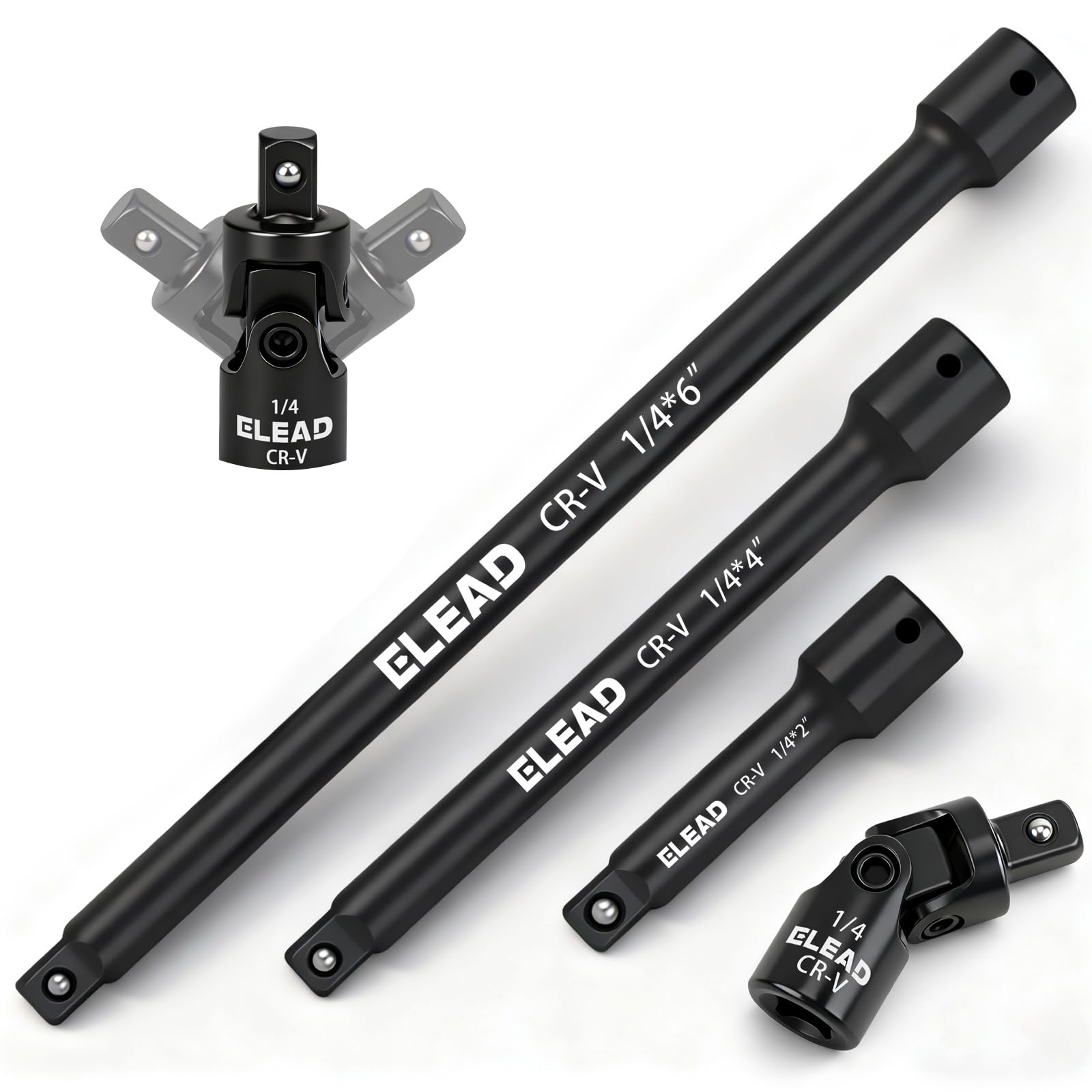 Conjunto de barra de extensão de soquete de acionamento de 4 peças, conjunto de extensão profissional de 2, 4, 15 cm, soquete de junta universal de 1/10.2 cm, extensor de chave de aço Cr-V premium