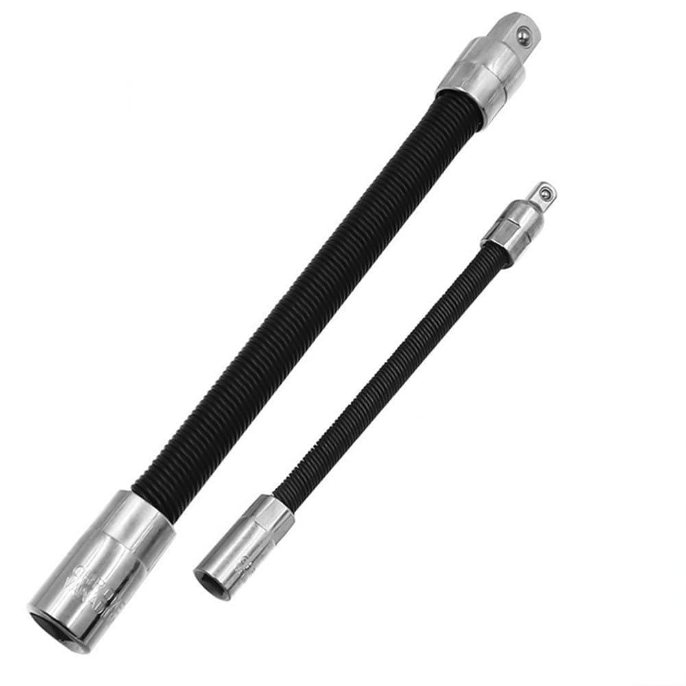 Conjunto de 2 barras de extensão de soquete de eixo flexível, haste adaptadora de interface quadrada de 1/4 e 1/2 polegada com esfera antiapreensão para chave catraca, ferramenta de reparo de espaço
