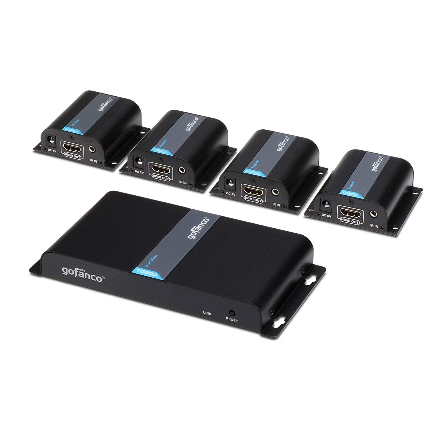 gofanco Divisor extensor HDMI de 4 portas 1080p 1x4 sobre Cat5e/6/7 | Cabo Ethernet - extensão infravermelha, até 40 m/130 pés a 1080p 60Hz, 1 entrada 4 saídas