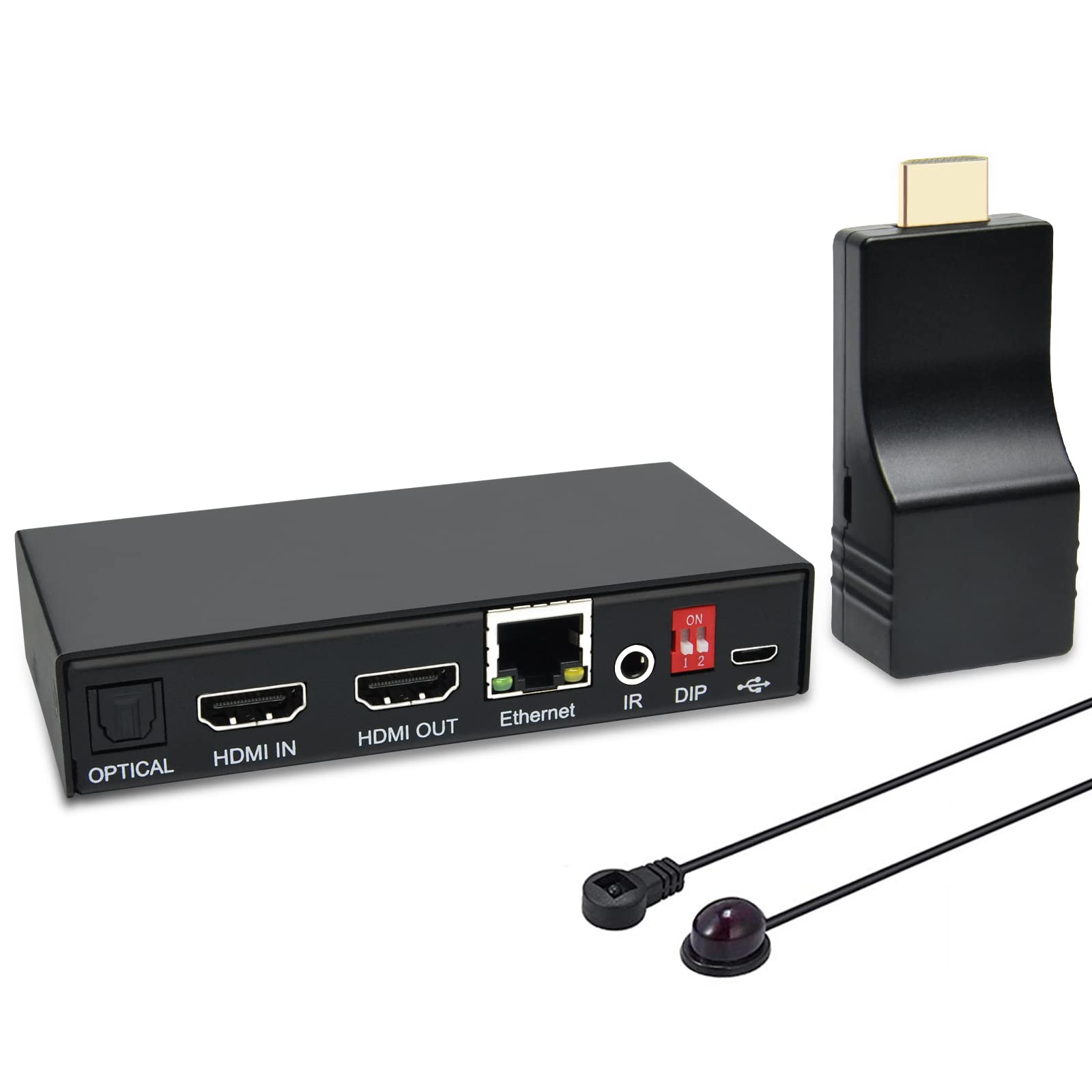 DDMALL Extensor HDMI 4K sobre cabo CAT5e/CAT6 com saída de loop local, até 70 m a 4K @60Hz, HDR, HDCP 2.2/1.4, HDMI 2.0, EDID, suporta SPDIF e kit de áudio analógico, transmissor e receptor (HE-35)