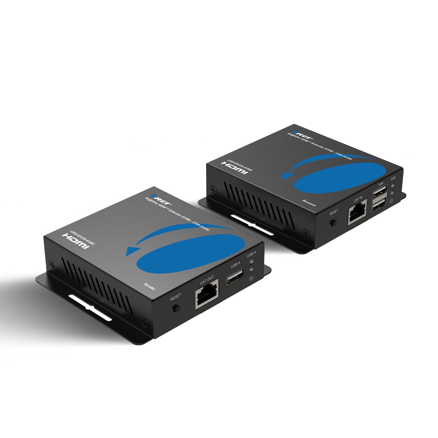 Extensor HDMI 4K KVM sobre LAN da OREI Cabo Único CAT5e/CAT6A/CAT7 Não Comprimido 4K @ 60Hz – Até 230 pés 4:4:4 – Controle USB com teclado remoto – Digital Full HD