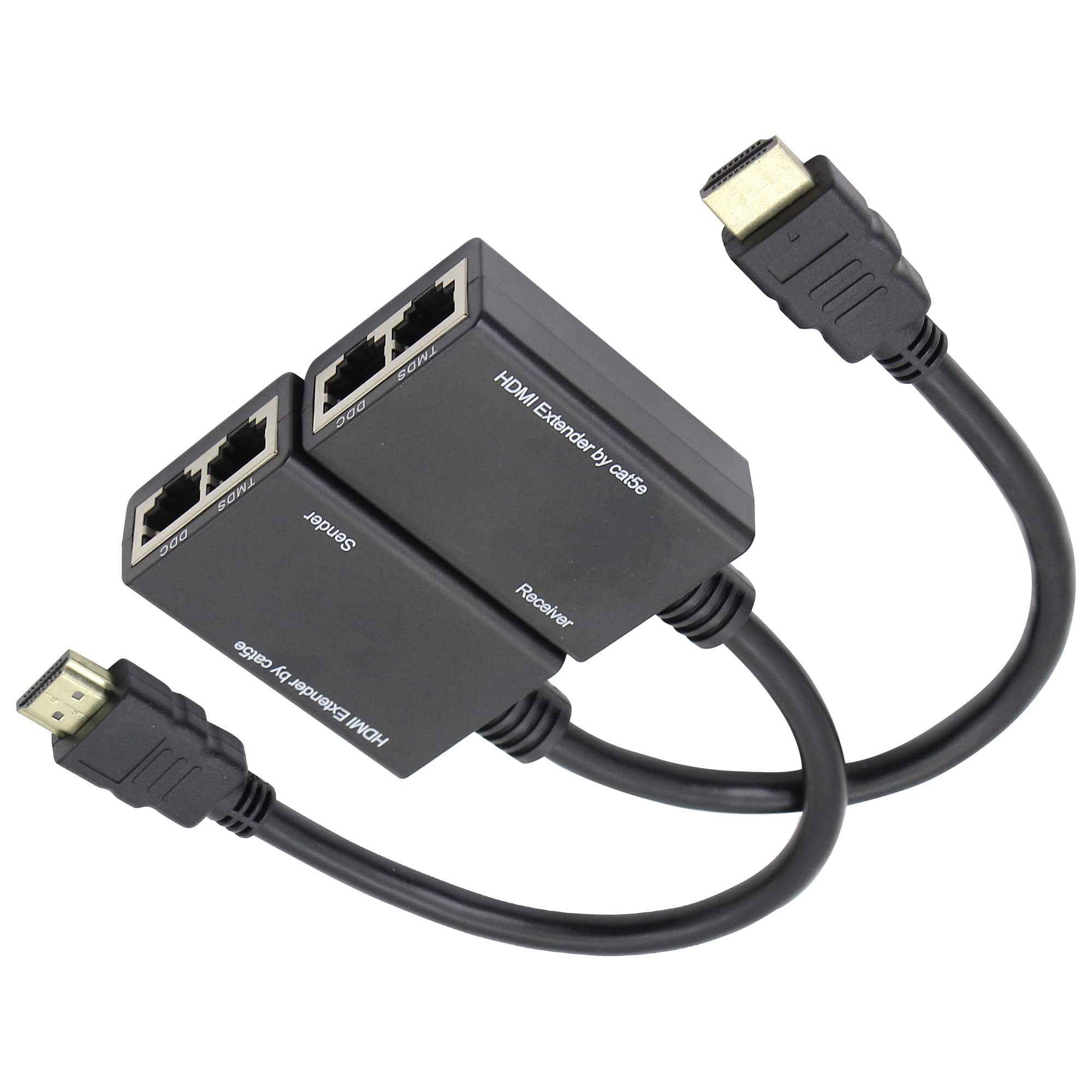 SHANFEILU Extensor HDMI para cabo adaptador RJ45 sobre CAT5e/6 98ft1080P 2 portas | Cabo Ethernet LAN de rede adaptador repetidor de sinal HDMI macho para adaptador RJ45 30M remetente + receptor
