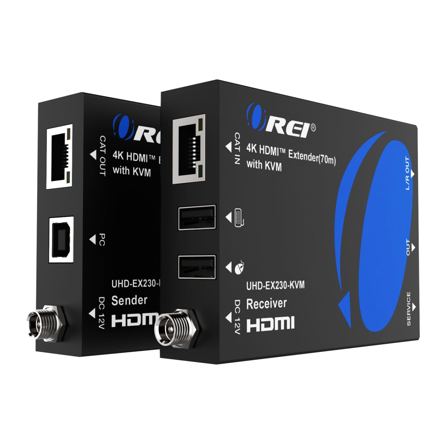 OREI Extensor HDMI sobre Ethernet KVM 4K Balun sobre cabo CAT6/7 4K @60Hz até 60 Hz – 2 portas USB 1.1, suporta teclado e mouse USB HDMI loopout, cabo de alimentação