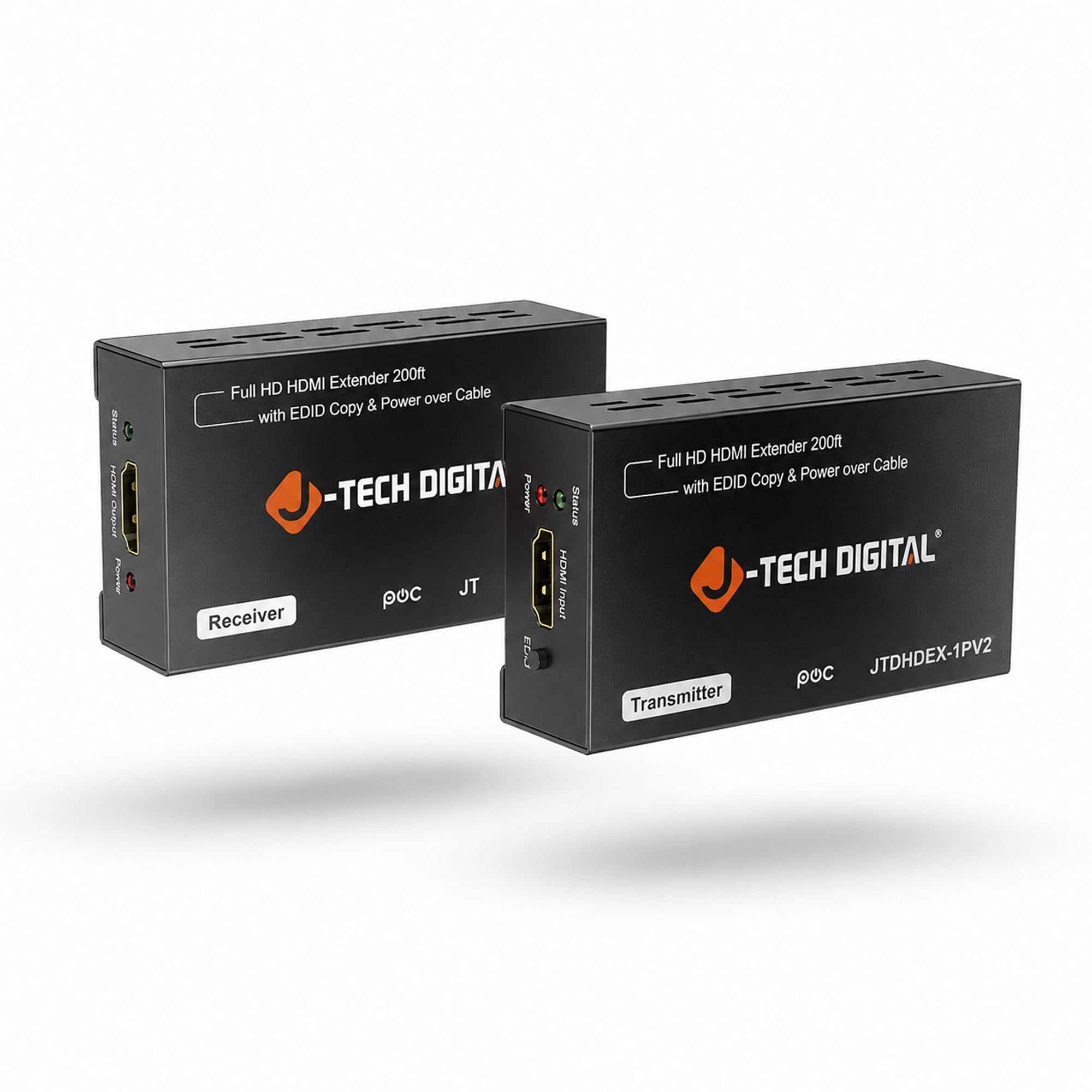 J-Tech Digital Extensor HDMI sobre CAT5e/6/7 com PoC 1080P @60Hz até 50 metros, balun HDMI sobre Ethernet única suporta cópia EDID compatível com Dolby Digital DTS [JTDHDEX-1PV2]