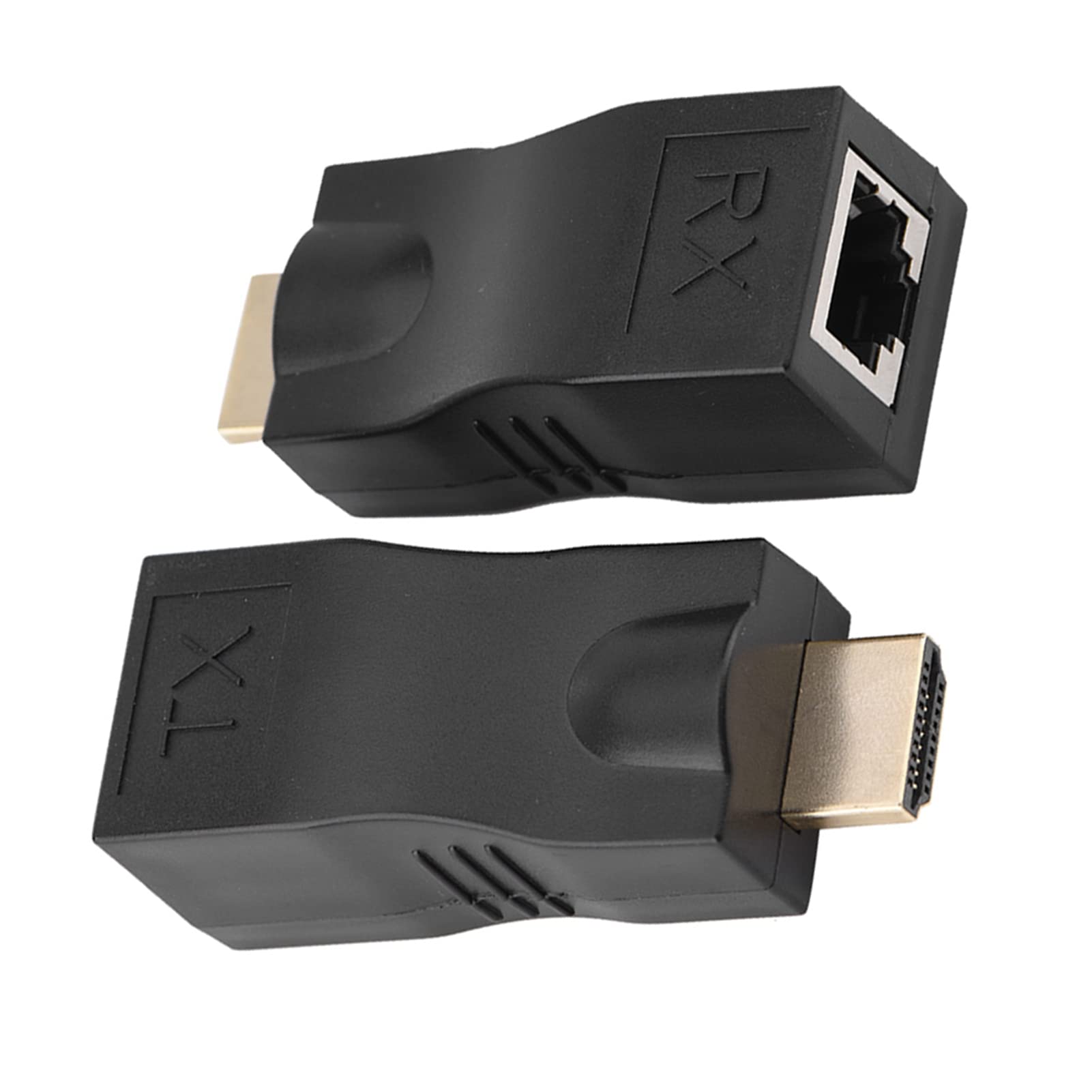 equlup Adaptador extensor HDMI, 2 peças de cabo de rede HDMI para RJ45 de 30 m, transmissor TX, receptor RX, extensor HDMI, repetidor conversor sobre CAT‑5e CAT6