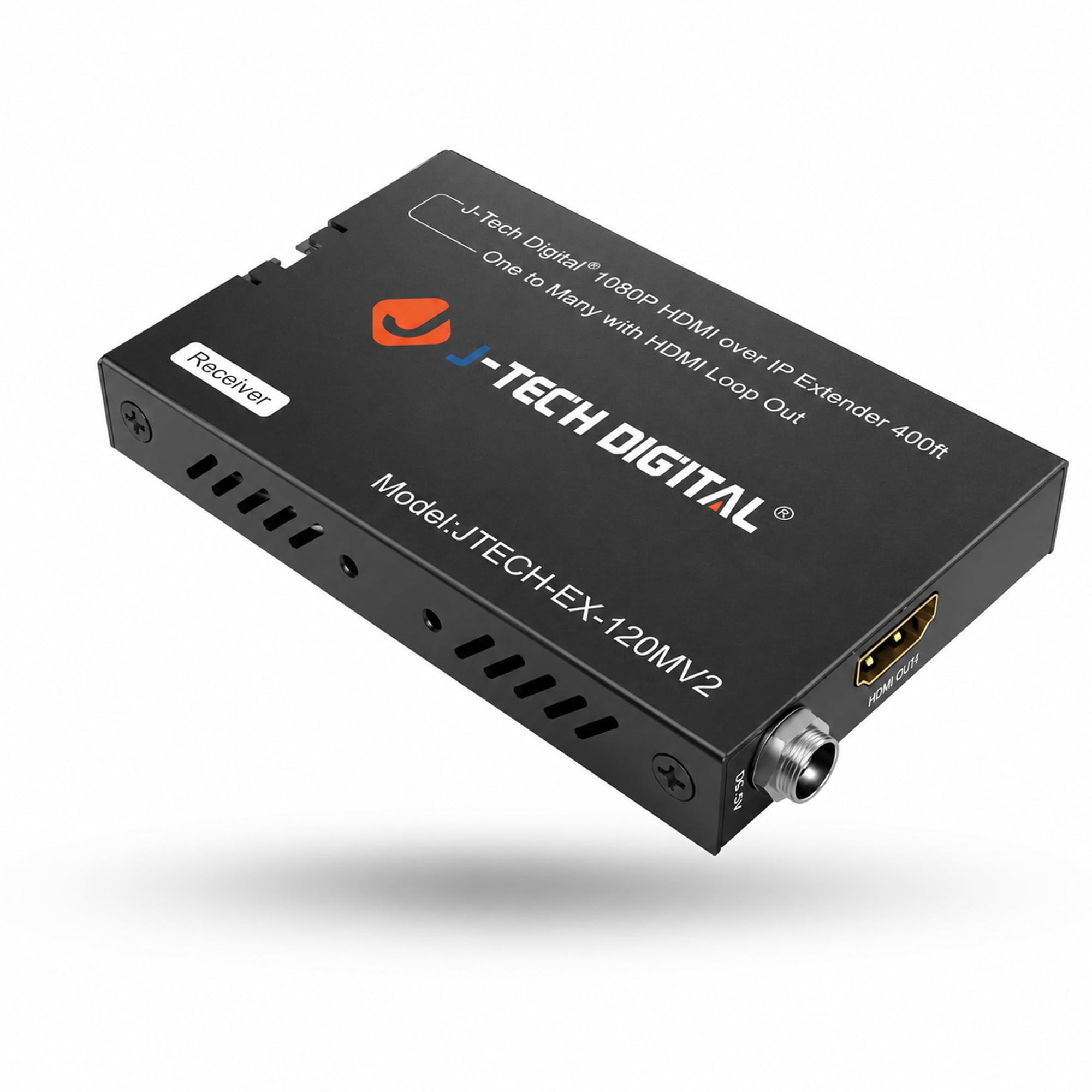 J-Tech Digital Extensor HDMI sobre Cat5e/6/7 1080P 60Hz até 122 m, suporta AV Over IP HDMI Extender Loop Out IR Control – Apenas receptor (JTECH-EX-120MV2R)