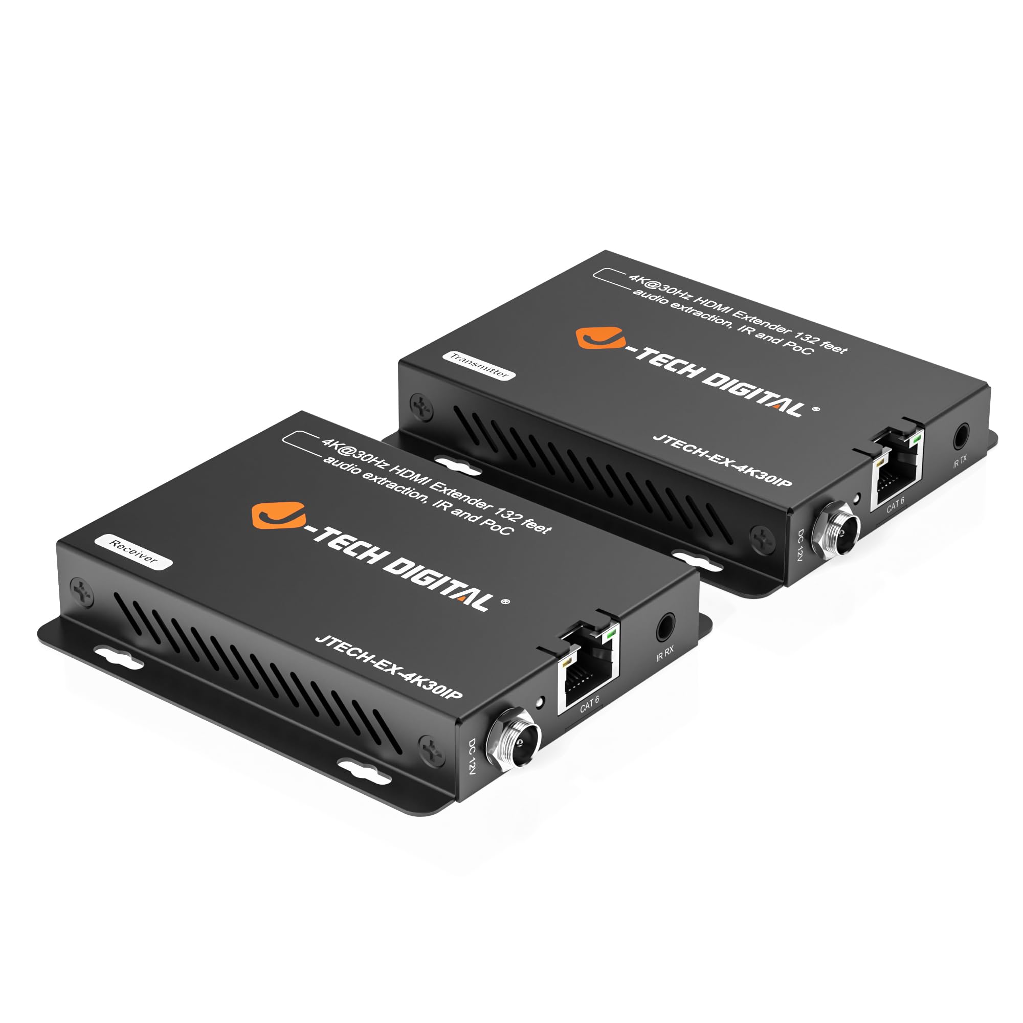 J-Tech Digital Extensor Hdmi 4K Sobre Ethernet Cat6/Cat7, 4K@30Hz Até 40 Metros, 1080P Até 70 Metros, Suporta Porta de Extração de Áudio de 3,5 Mm, Saída Hdmi Loop, Ir, Poc [Jtech-Ex-4K30Ip]
