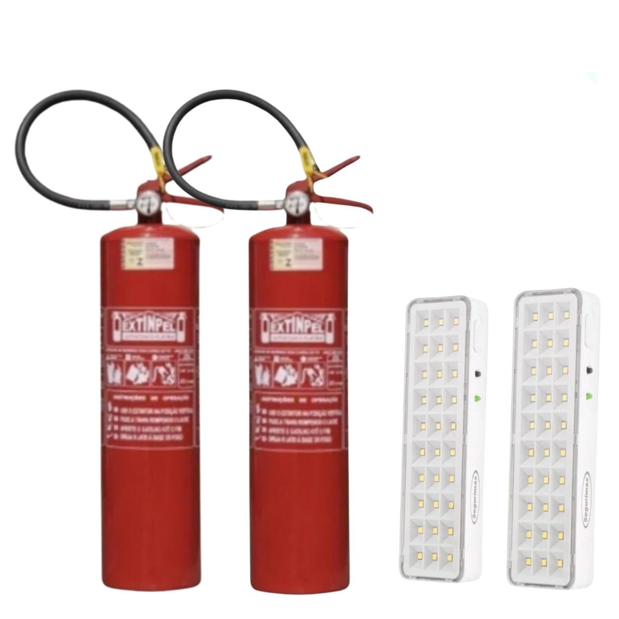 Brasil Fire Equipamentos Kit - 2 Extintores 6kg Abc Validade 5 Anos Incluso Placa Sinalização Saída De Emergência + Placa Extintor + Iluminação 30LEDS