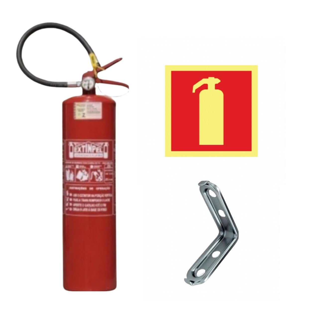 Kit Vistoria Completo - Extintor De Pó Químico 6kg ABC Validade 5 Anos Incluso Suporte De Parede, Sinalização Fotoluminescente Para Extintor, Placa Saída De Emergência E Iluminação 30 LEDS