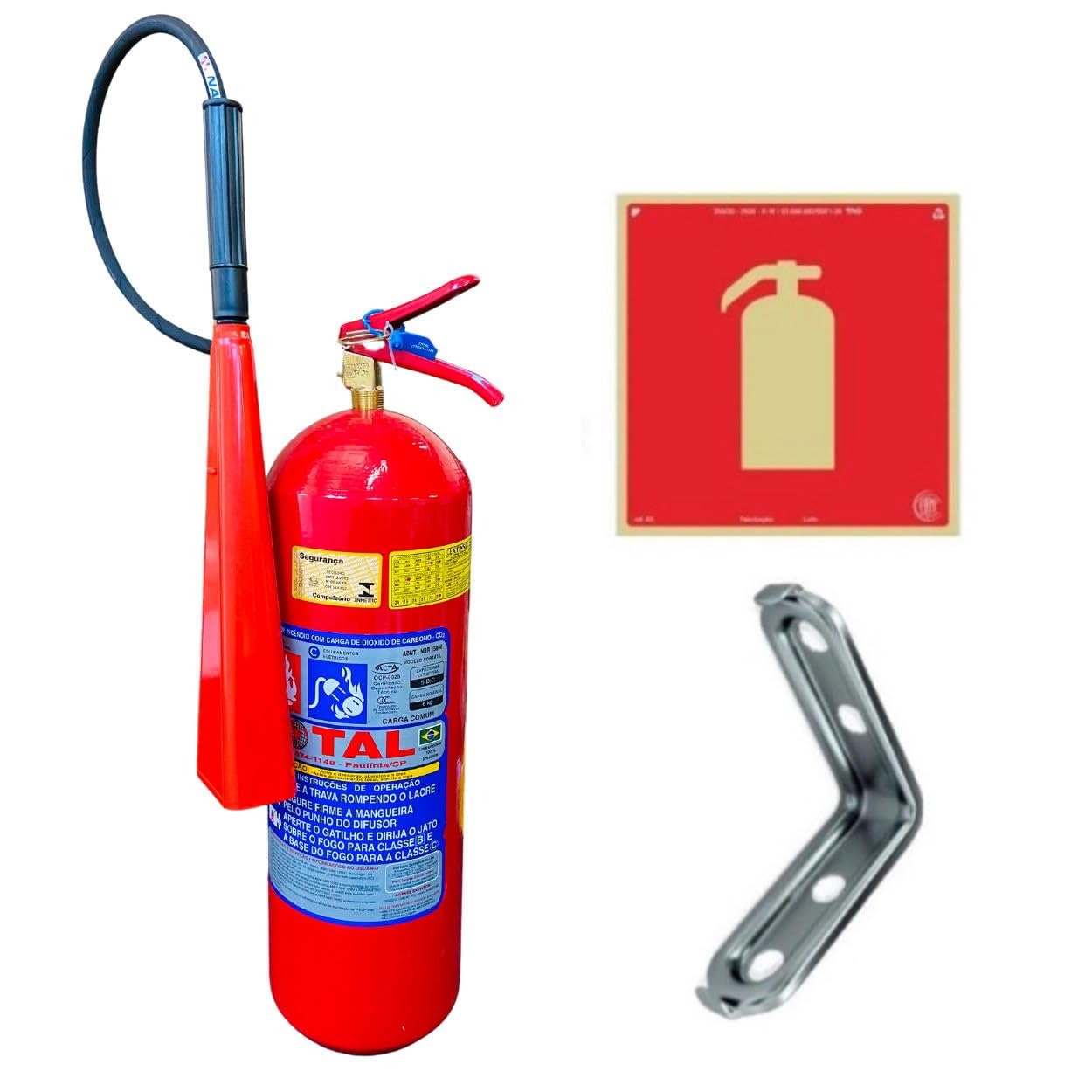 Extintor Co2 6kg Com Suporte Parede e Placa de Sinalização