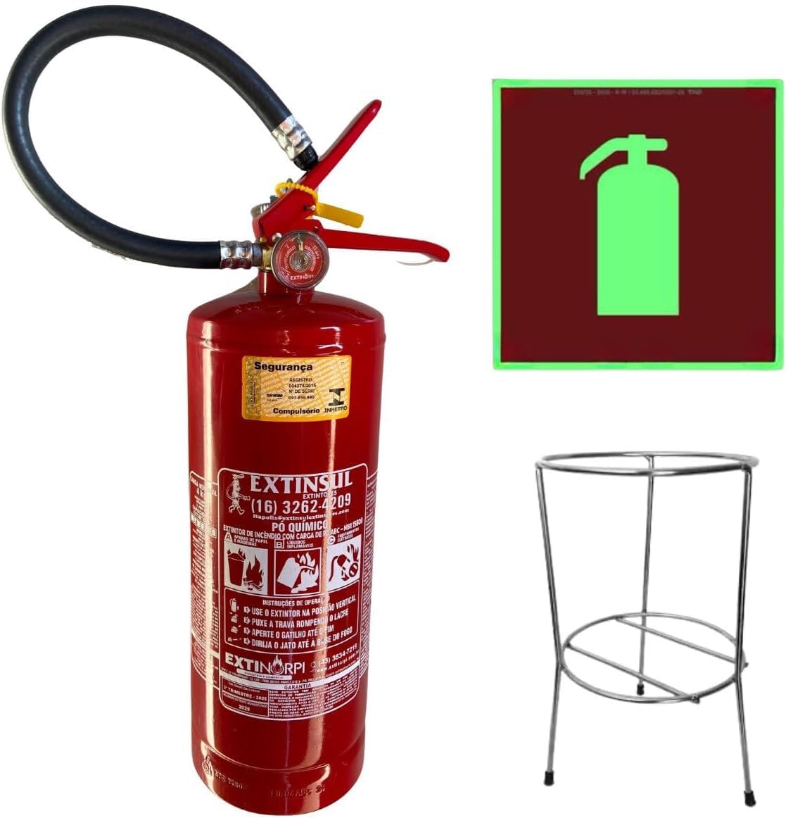 Kit Completo Extintor 4kg Bc + Suporte Tripé + Placa