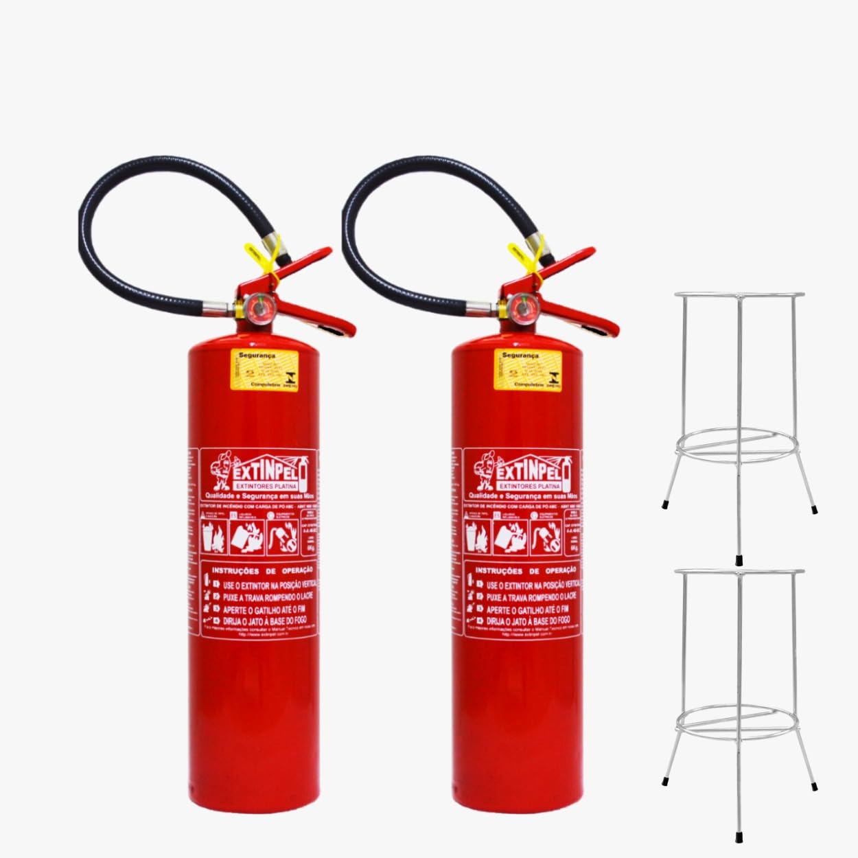 Kit 2 Extintor 6kg Abc 5 Anos + 2 Suporte De Solo + 2 Placas De Sinalização